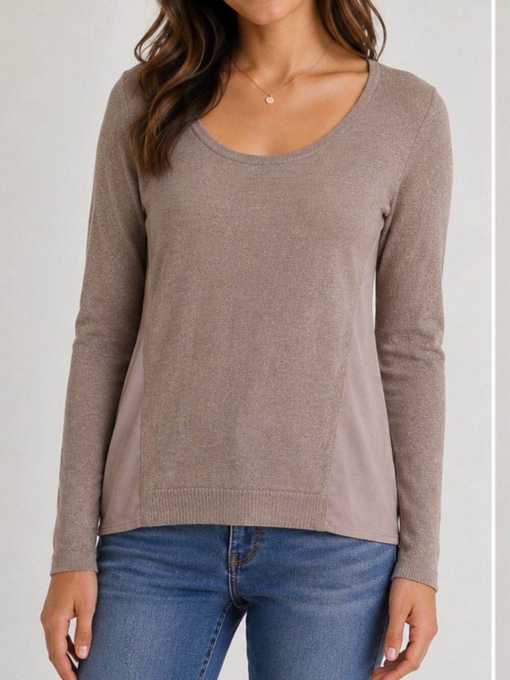 GUESS Brown Taupe Textured Long Sleeve Top Size XS Contrast Side Panels